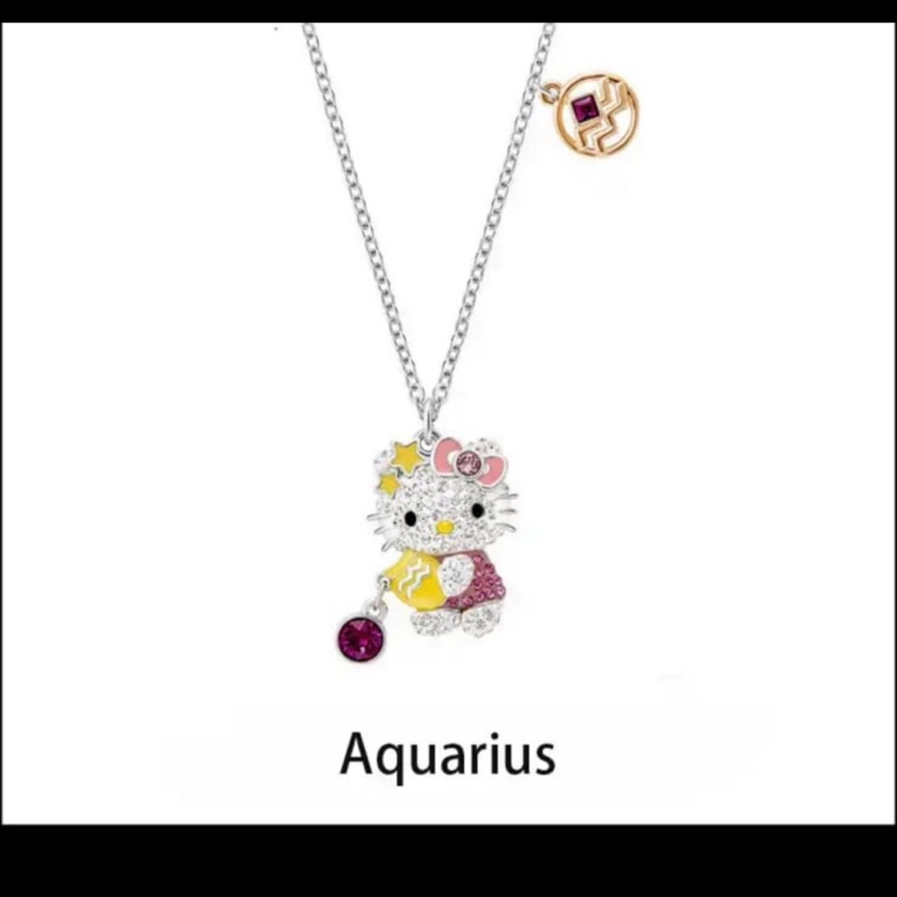 Gorgeous swarovski elements pendant necklace star sign Aquarius hello kitty